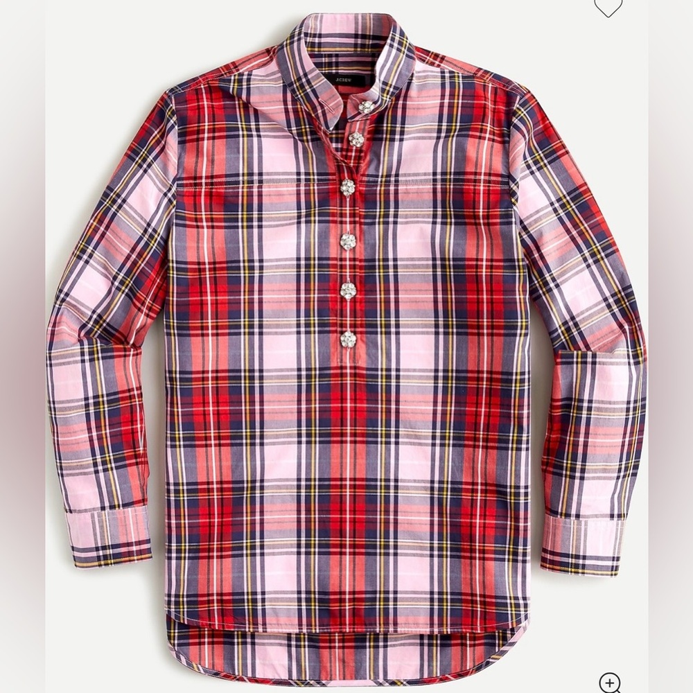 J. Crew Band-collar popover tunic in pink Stewart tartan